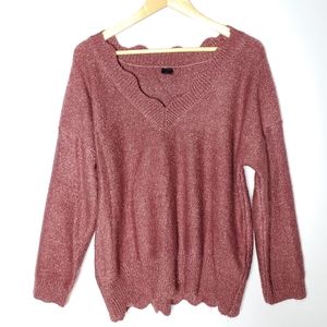 Madison Lilly Soft Mauve scallop scoop neck sweater Size 2x